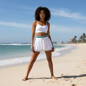 Free People Movement Sultry Tennis Athletic Skort Skirt Large White & Green NEW